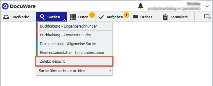 Auf letzte Suchen ueber das Suchen-Menue zugreifen